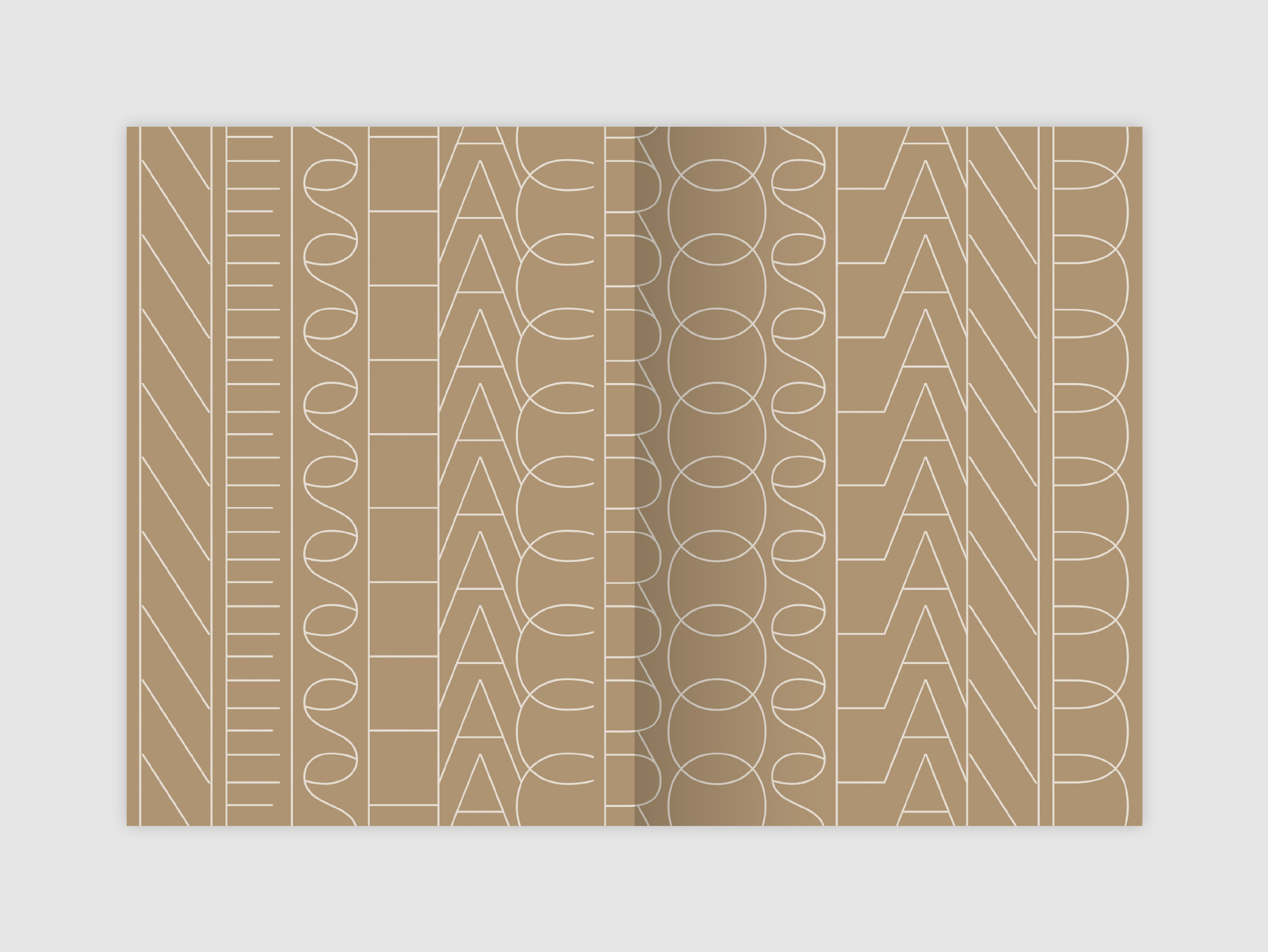 Life of a Pattern title spread showing a repeat pattern of the designer's name in a thin sans serif